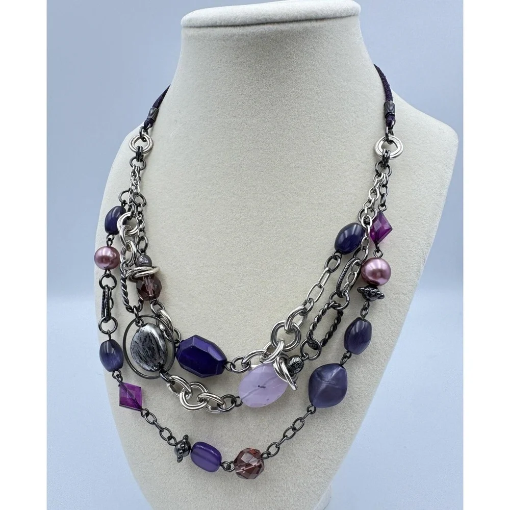 Lia Sophia Purple Haze Multi Strand Glass Cats Eye Acrylic Beaded Necklace